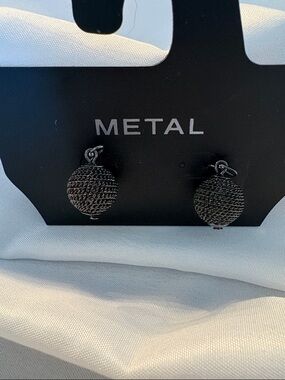 NWT Metal Black Textured Ball Drop Earrings
